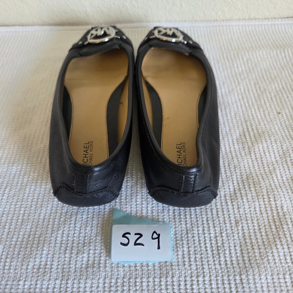 Michael Kors Fulton Moc Black Saffiano Leather Ballet Flats Silver MK Logo Sz 9 - Picture 5 of 8